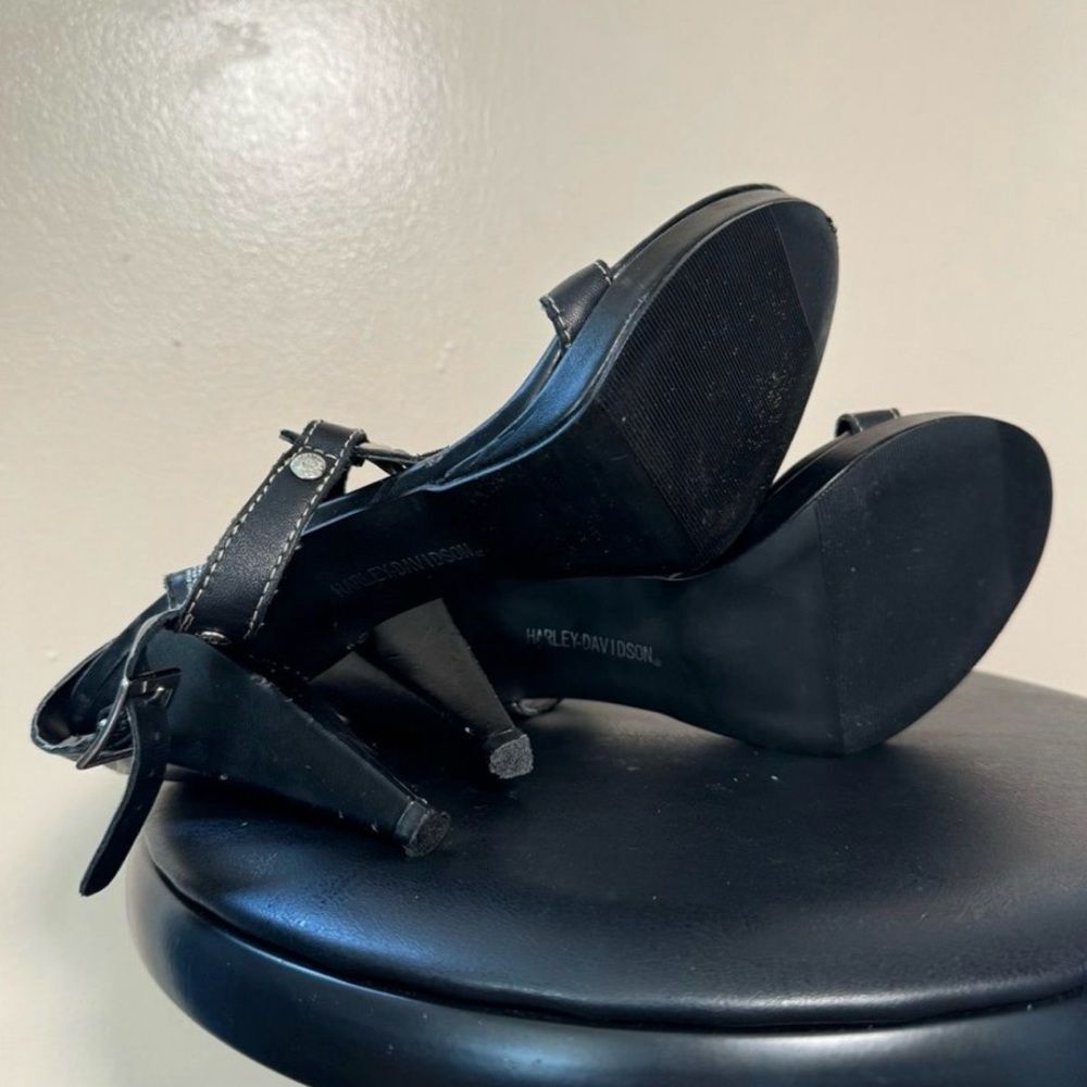 SALE! Black Harley-Davidson High Heeled Leather Sandals Size 8 EUC - Picture 5 of 7